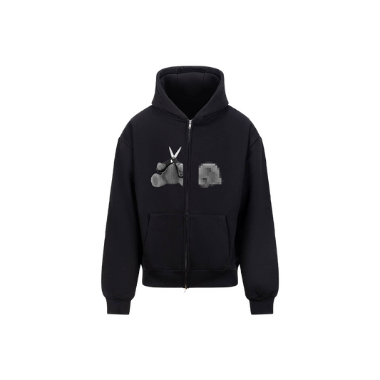 Censored Double Zip Up Hoodie (Black)
